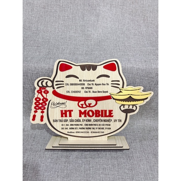 Bảng Gỗ Mèo Thần Tài Tên Shop Thông Tin Số Tài Khoản Ngân Hàng, Mã Qr Code Để Bàn