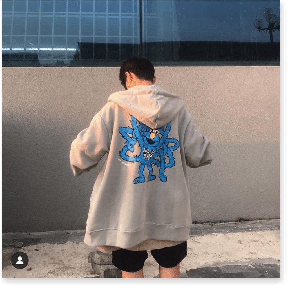 Áo khoác nam nữ form rộng hoodie nam nữ form rộng có dây kéo in thú xanh