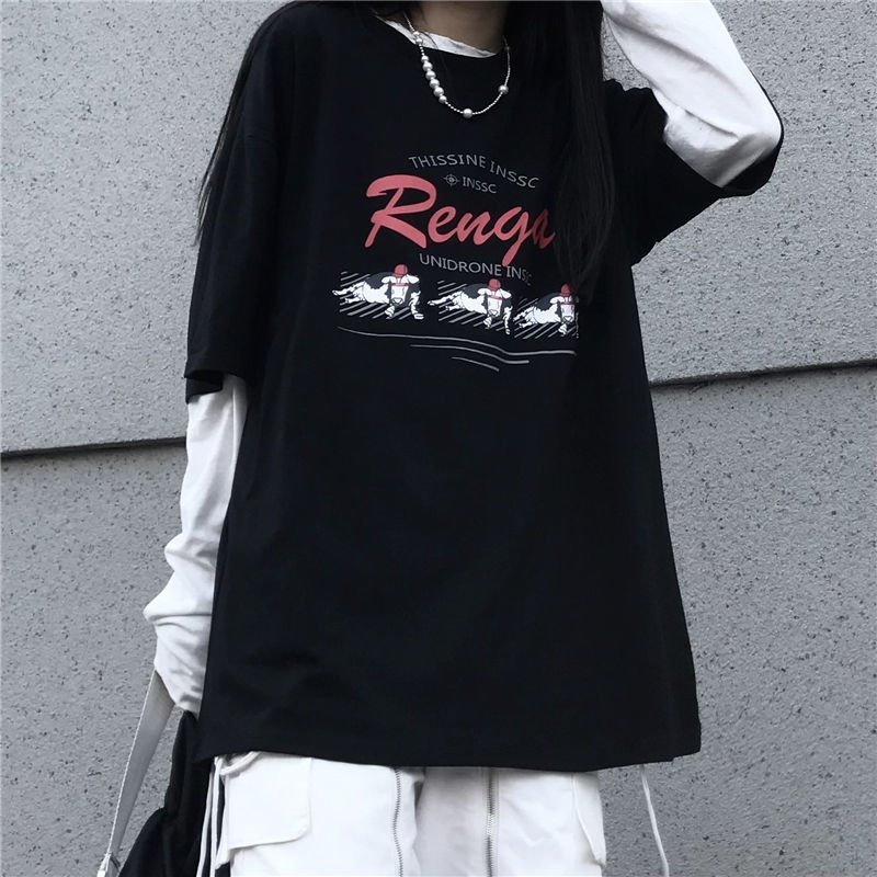 Áo Thun Tay Dài Giả Hai Lớp Phong Cách harajuku Hàn Quốc Cho Nữ