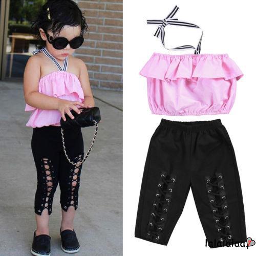 Set áo croptop trễ vai + quần dài xinh xắn dành cho bé gái