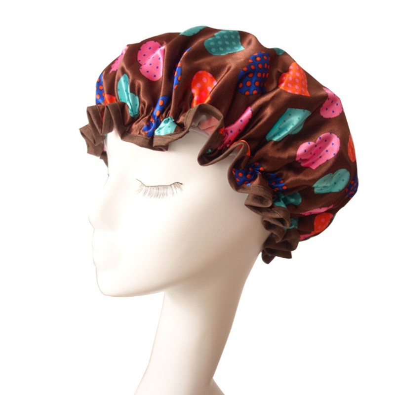 Mũ Trùm Tóc Khi Tắm Hai Lớp Chống Nước Họa Tiết Chấm Bi Và Hoa Cho Nữ