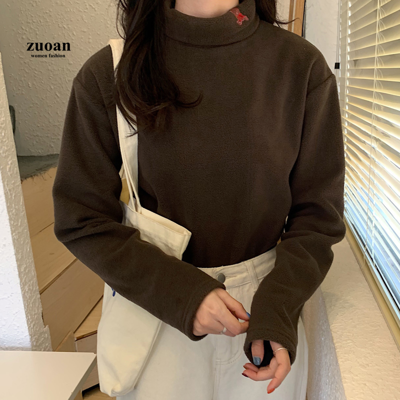 SUXI Áo Thun Tay Dài Cổ Cao Phong Cách Hàn Quốc Cho Nữ