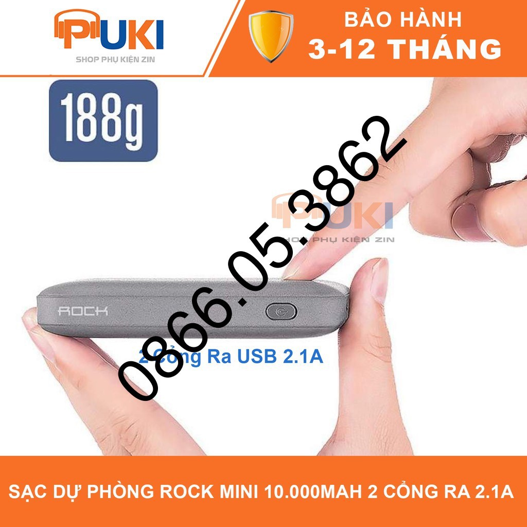 [Mã 153ELSALE2 giảm 7% đơn 300K] Sạc Dự Phòng Rock Mini P51 2 Cổng Dung Lượng 10000 mAh