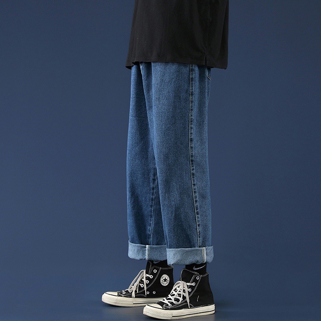 Quần Jean Nam Xanh Đậm Baggy Ống Suông Unisex phong cách SIMPLE Kiểu quần bò nam form suông rộng Leevin Store - J1015 | BigBuy360 - bigbuy360.vn