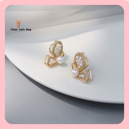 Khuyên tai Bông Tai Hình Cánh Bướm Đính Hạt Ngọc Phong Cách Hàn Quốc chuotluoishop.accessories