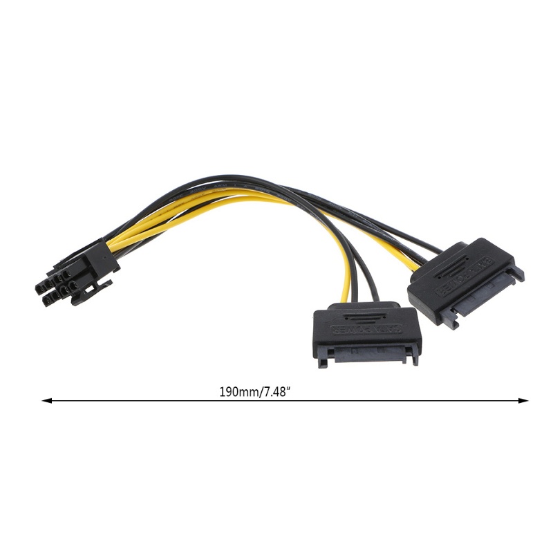 Psy 10Pcs Dual 15Pin SATA To PCI-E 8Pin (6Pin + 2Pin) ideo Card Power Adapter Cable