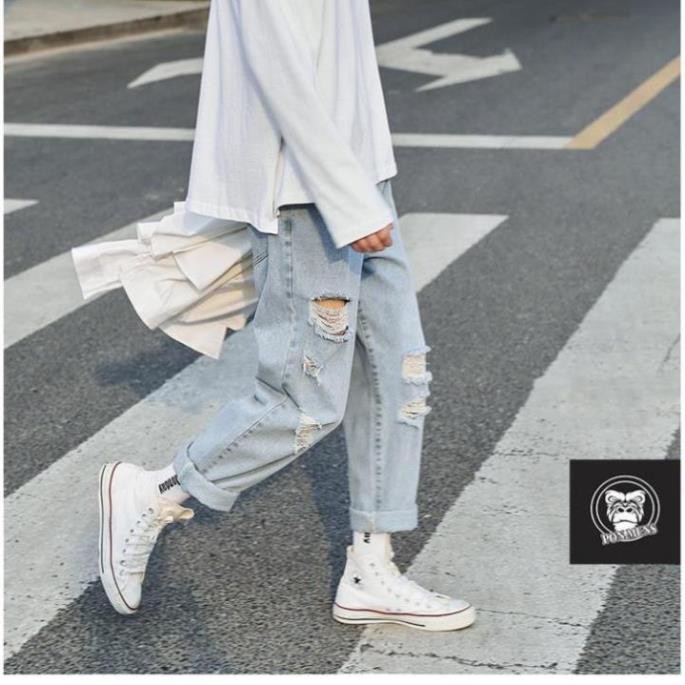 Quần baggy jean nam nữ ống rộng rách gối mới 2021 | BigBuy360 - bigbuy360.vn