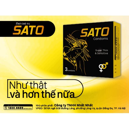 Bao cao su SATO- 100% Cao su tự nhiên siêu mỏng 0,049mm (Hộp 12 bao)