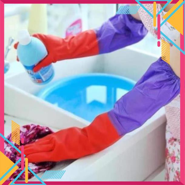 Găng tay rửa bát lót nỉ - Găng tay cao su rửa bát lót lông