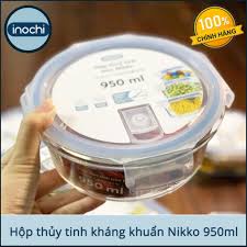 Hộp Thủy Tinh Kháng Khuẩn Tròn Nikko 400ml-620ml-950ml Chính Hãng Inochi