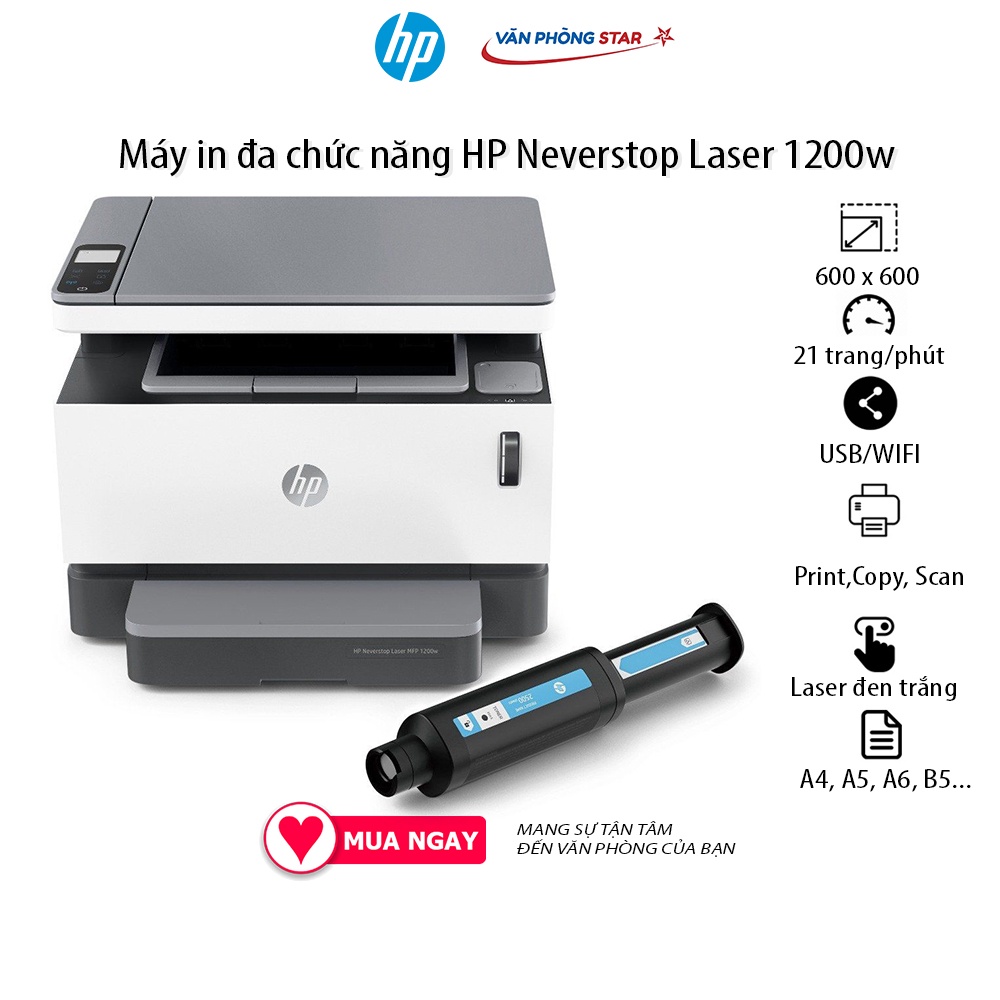 Máy in đa chức năng HP Neverstop Laser 1200w, in, copy, scan, tốc độ 21 trang/phút tại Vanphongstar