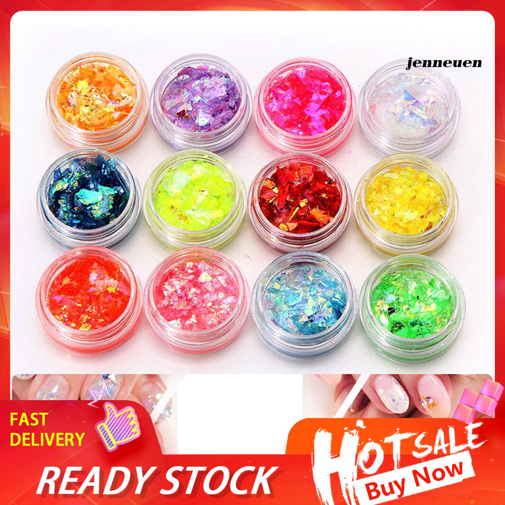 [Hàng mới về] Bộ 12 Lọ Bột Kim Tuyến Trang Trí Móng Tay