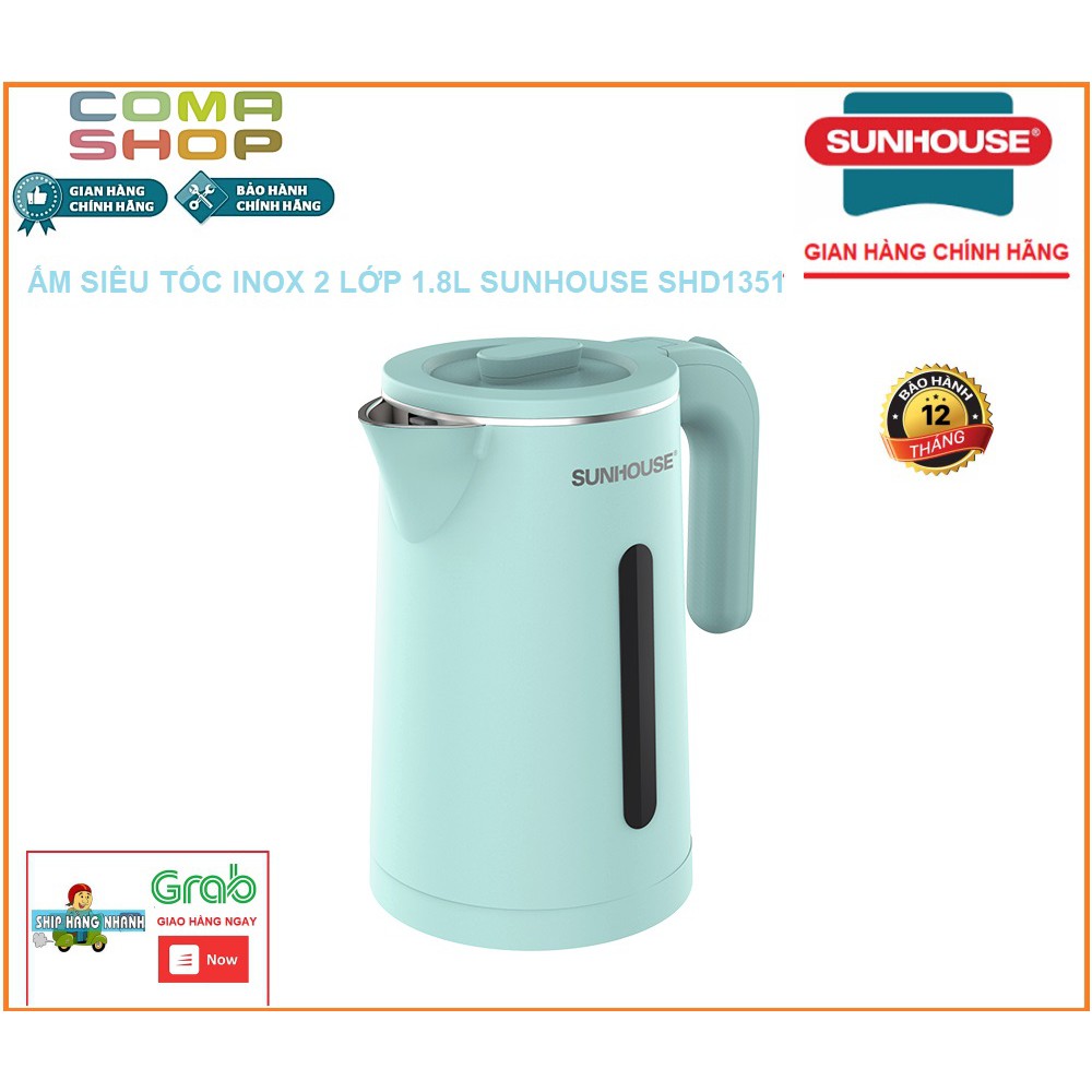 SHD1351 - ẤM SIÊU TỐC INOX 2 LỚP 1.8L SUNHOUSE - BẢO HÀNH CHÍNH HÃNG 12 THÁNG