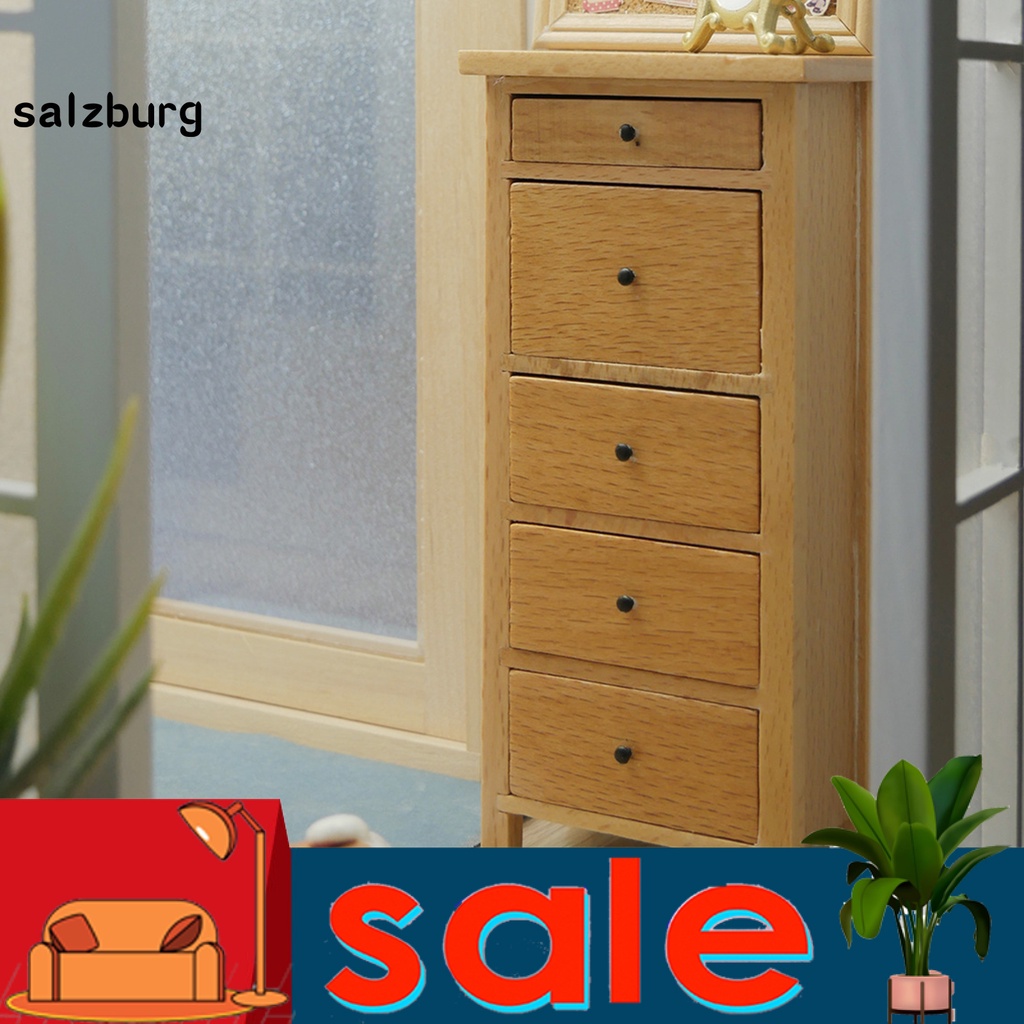 Tủ quần áo có 5 ngăn kéo mini chất liệu gỗ thông dụng dùng cho nhà búp bê