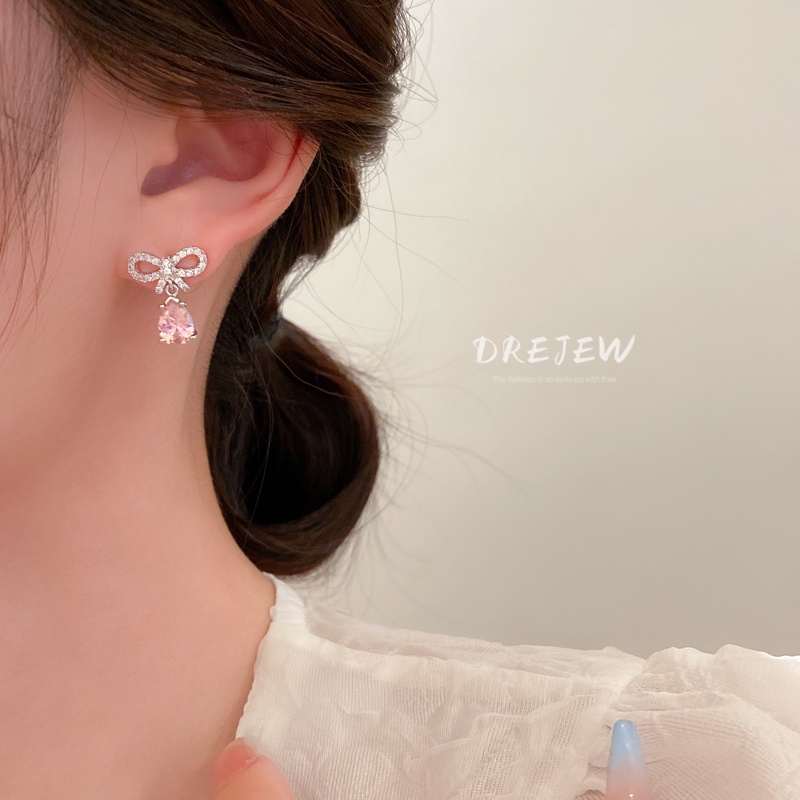 Set 4 khuyên tai DREJEW Sty 2 mạ bạc đính đá zircon hình giọt nước phong cách ngọt ngào thời trang