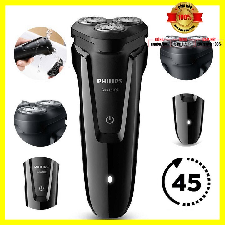 Máy cạo râu 3 lưỡi tự mài, thương hiệu cao cấp Philips S1010 công suất 2W - Bảo hành chính hãng 24 tháng