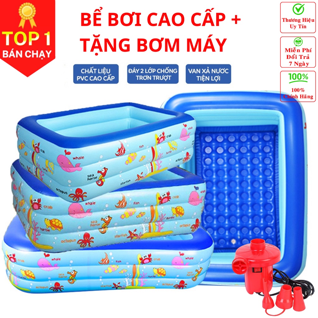 [Loại tốt - Hàng Cao cấp] Bể bơi cho bé cao cấp hình chữ nhật đủ kích cỡ 2-3 tầng đáy 2 lớp chống trượt bền đẹp dododios