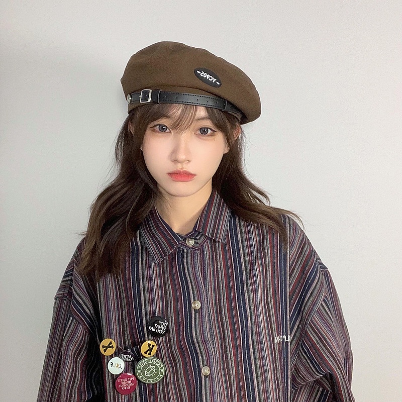 Mũ nồi da phối khóa kim loại phong cách Nhật Bản cổ điển thời trang xuân thu dễ phối đồ