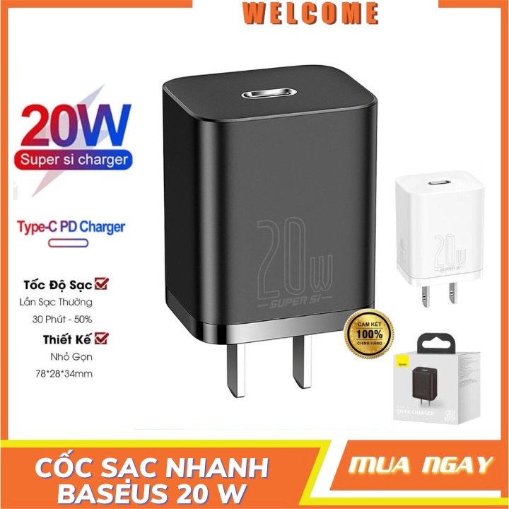 Cốc sạc nhanh  Baseus - Công suất 20W - Cáp type C chính hãng