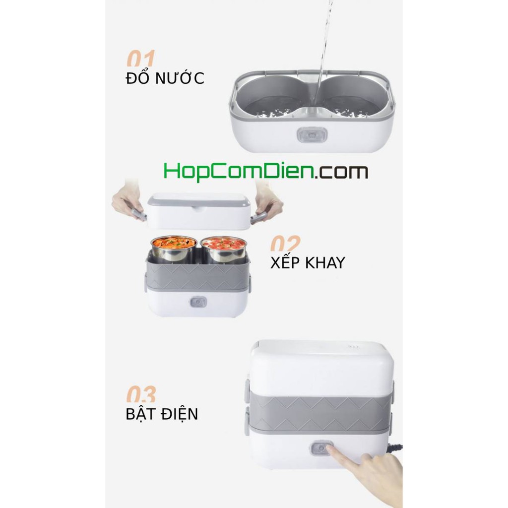 [Tặng dây 2 chấu] Hộp cơm điện 2 tầng 4 chén inox DFH-C02