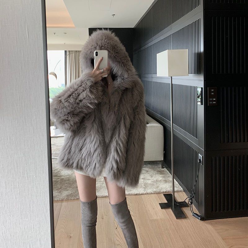 22 Phong Cách Mới!F &amp; X Áo Khoác Lông Cáo Giả Có Mũ Trùm Đầu Dày Dặn Phong Cách Thời Trang Mùa Đông Cao Cấp