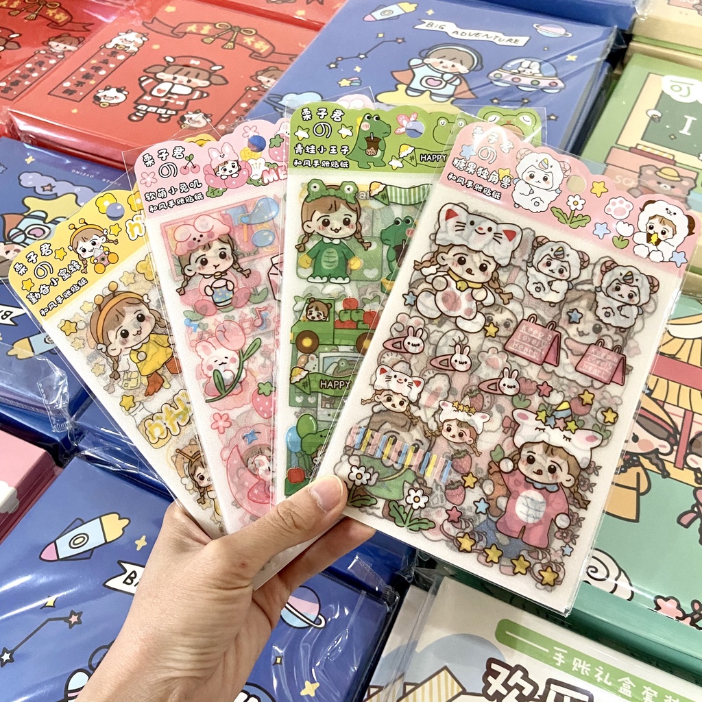 Set 4 miếng sticker nhũ óng ánh kim tuyến màu hồng dễ thương