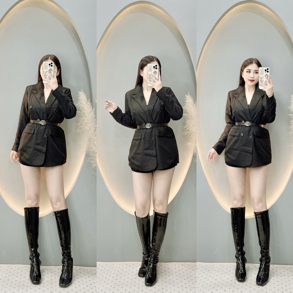 Áo khoác vest nữ blazer khuyu kèm đai 2 túi nắp chất vải cao cấp 2005912