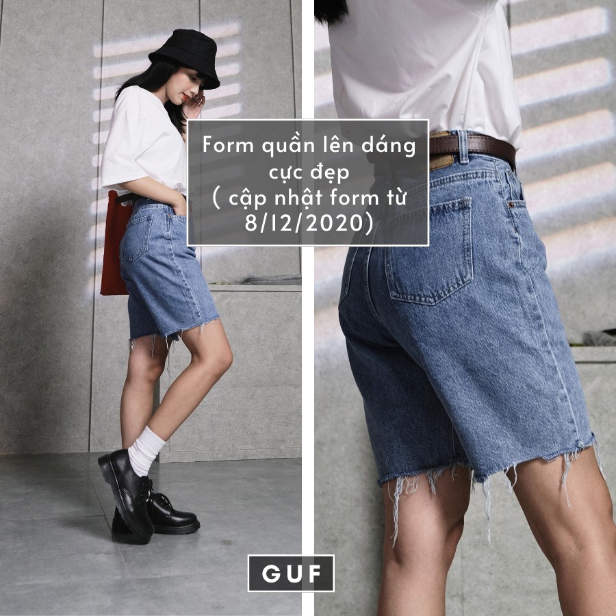 Quần Short Jean Nữ Trơn Cạp Cao Dáng Rộng Chất Quần Bò Dày Dặn Thương Hiệu GUF | BigBuy360 - bigbuy360.vn