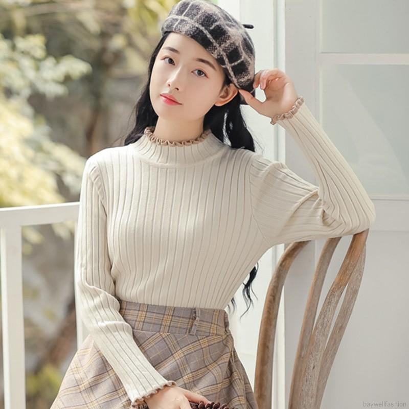 Áo len tay dài cổ cao màu trơn | BigBuy360 - bigbuy360.vn