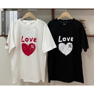 Mlb Áo Thun Tay Ngắn Cổ Tròn In Hình Trái Tim Thời Trang Cho Nam Nữ