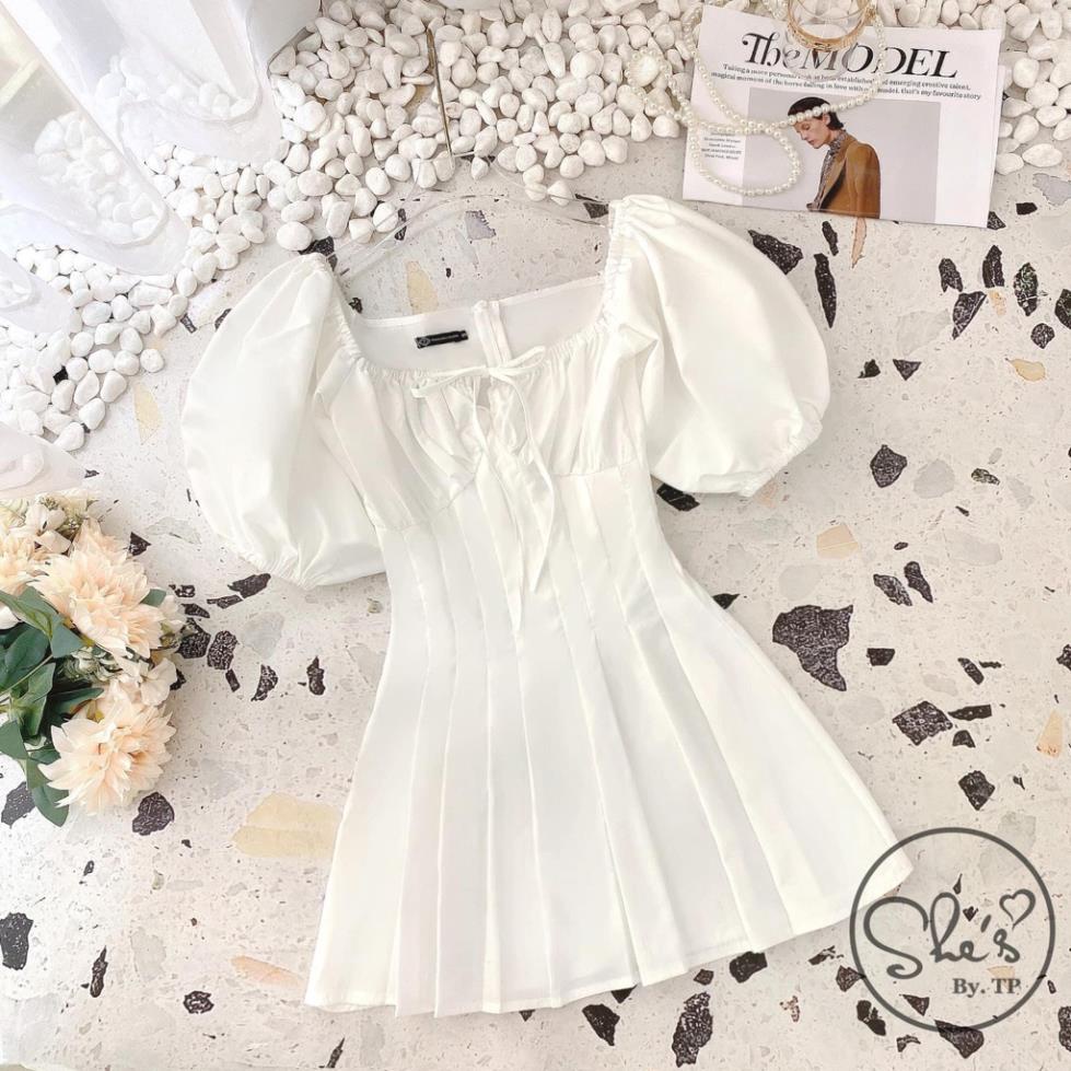 Váy cổ vuông thiết kế triết eo tay bồng, đàm trễ vai 3 màu xinh xắn | BigBuy360 - bigbuy360.vn