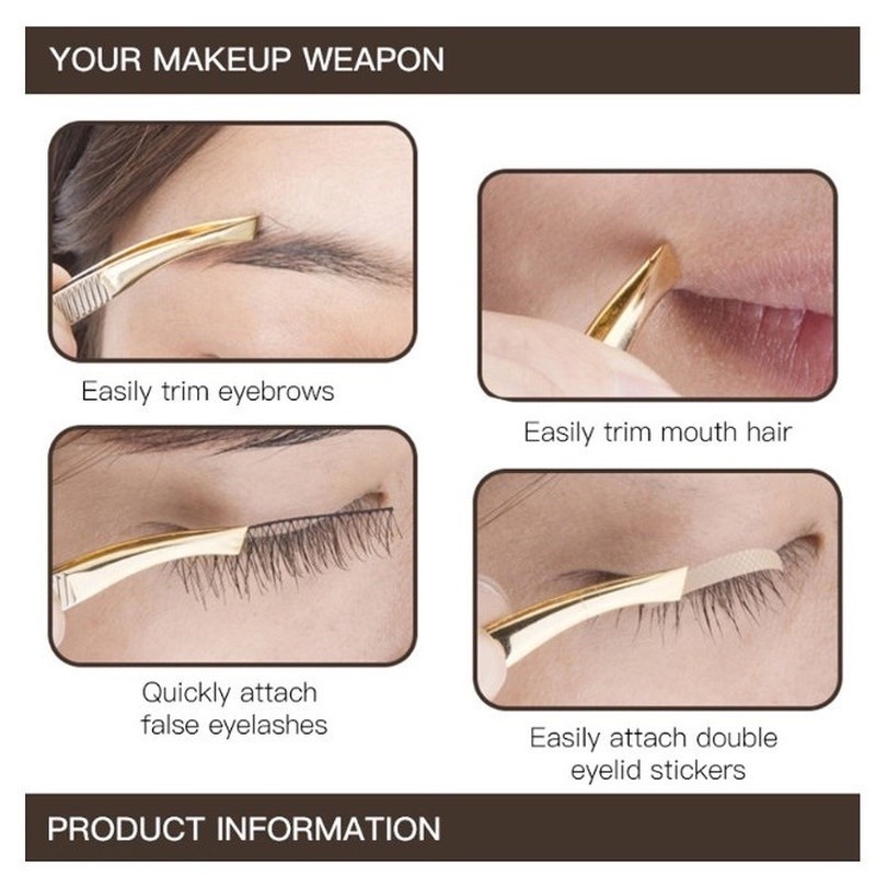 1PC Stainless Steel Tweezers with Oblique Mouth Design Bite Tightly Plucking Eyebrows Grafting Eyelashes Beauty Tool