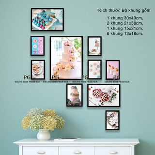 Bộ 10 Khung Ảnh Treo Tường Tặng Free Bộ Ảnh Bánh Kem, Trang Trí Phòng Ăn/Tiệm Bánh Và Sơ Đồ Treo, Đinh Treo Tranh - Khun