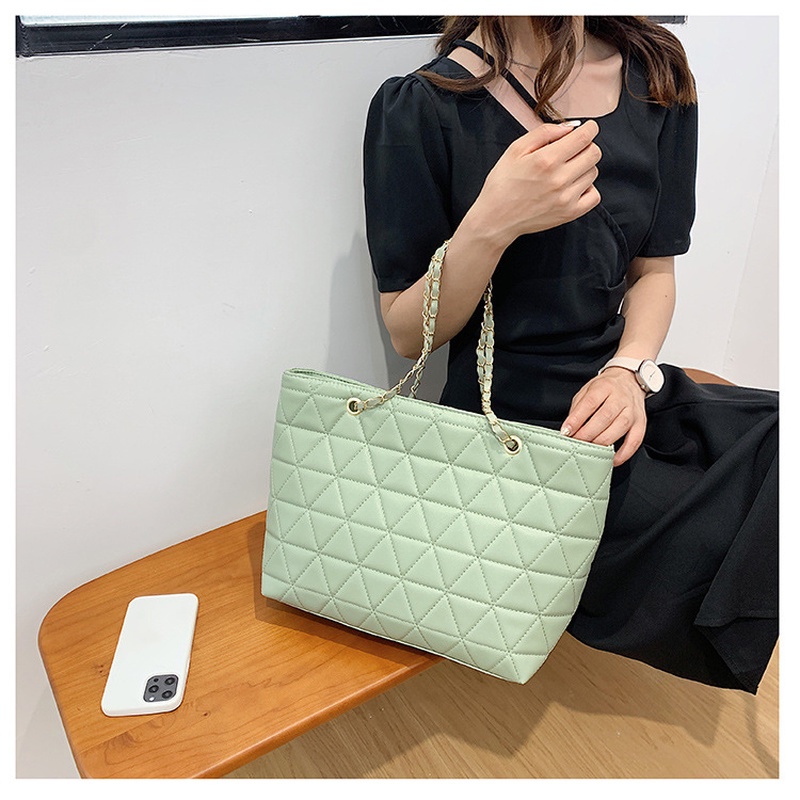 Túi Xách tote Cỡ Lớn Họa Tiết Kẻ Sọc Đính Kim Cương Phối Dây Xích Thời Trang Gylb1575