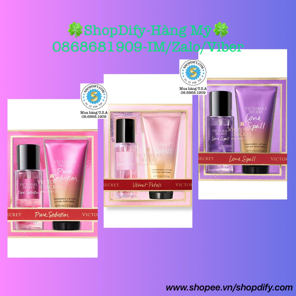 Bộ Quà Tặng Xịt Thơm Và Dưỡng Thể VICTORIA'S SECRET Mini Mist Lotion Gift Set 75ml x 2 | BigBuy360 - bigbuy360.vn