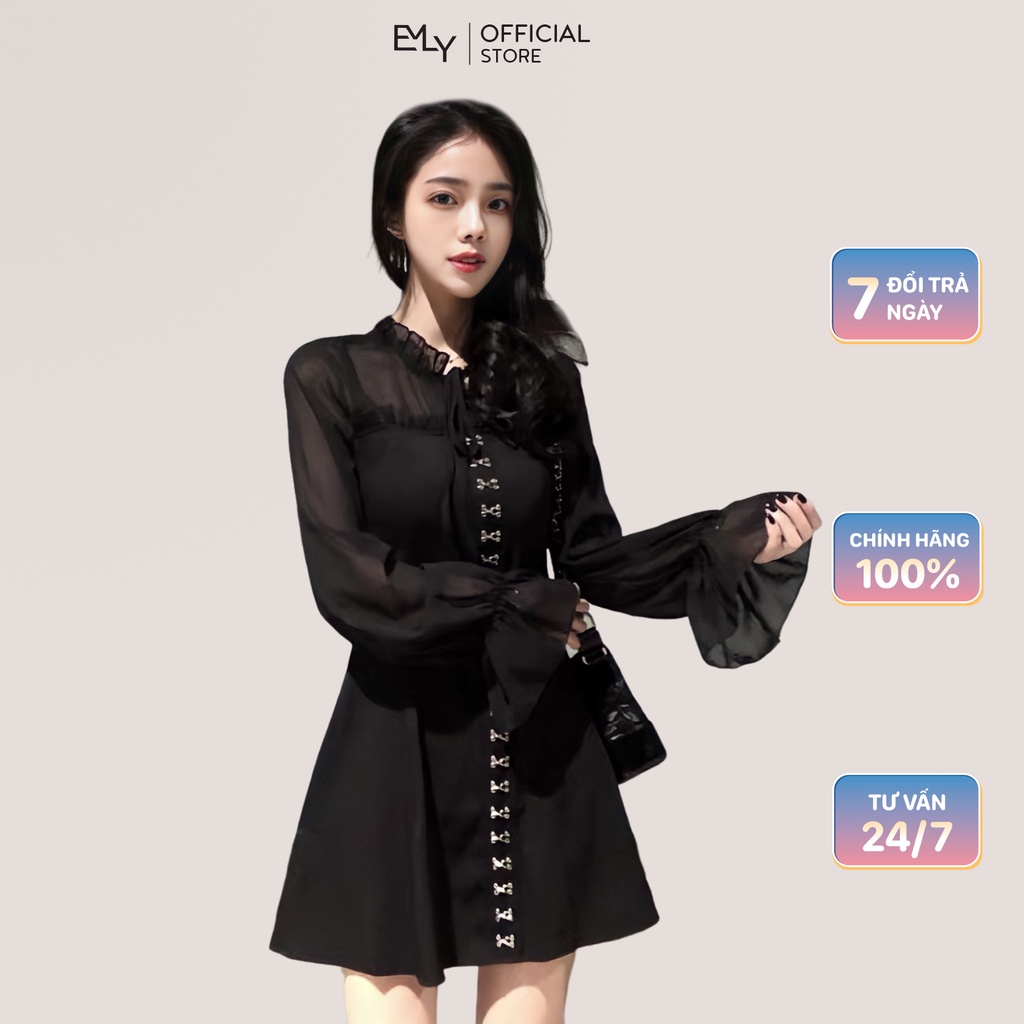 Đầm dáng xòe nữ kiểu tay dài Emilyshop