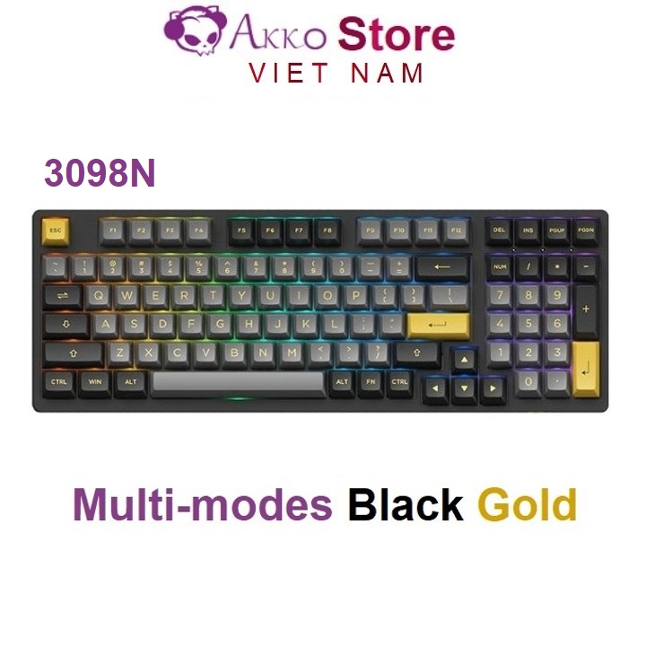 Bàn phím cơ AKKO 3098N Multi-modes Black Gold (Bluetooth 5.0 / Wireless 2.4Ghz / Hotswap / TTC switch )