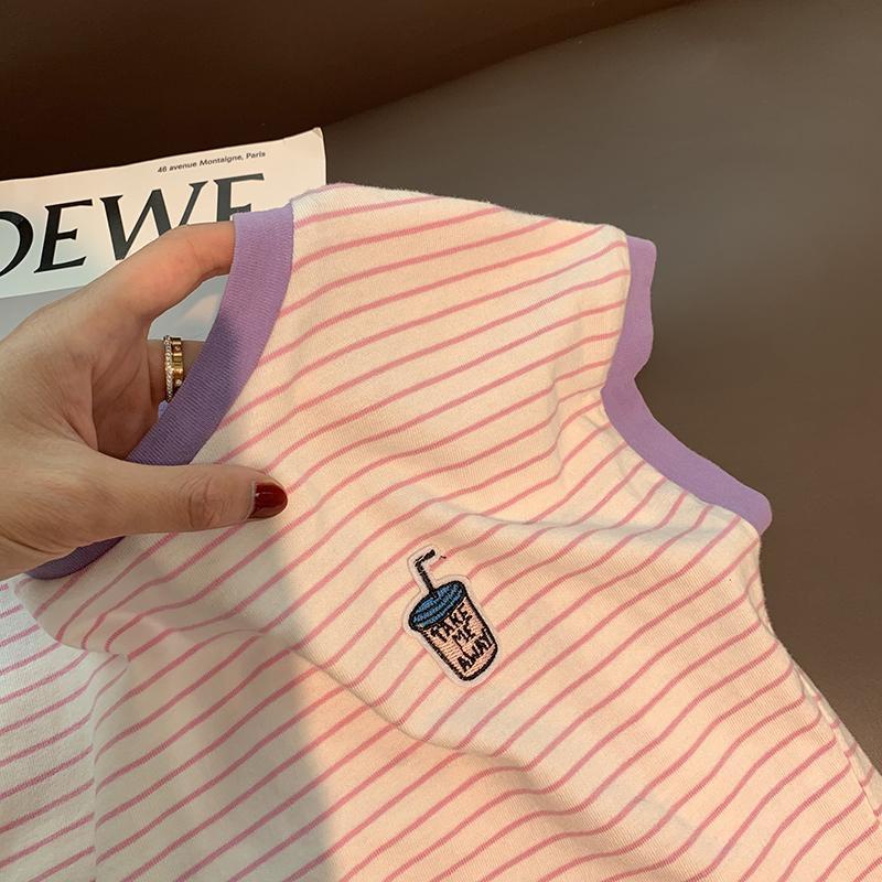 Set Áo Thun Ngắn Tay Kẻ Sọc + Quần Short Thời Trang Mùa Hè Cho Bé Gái