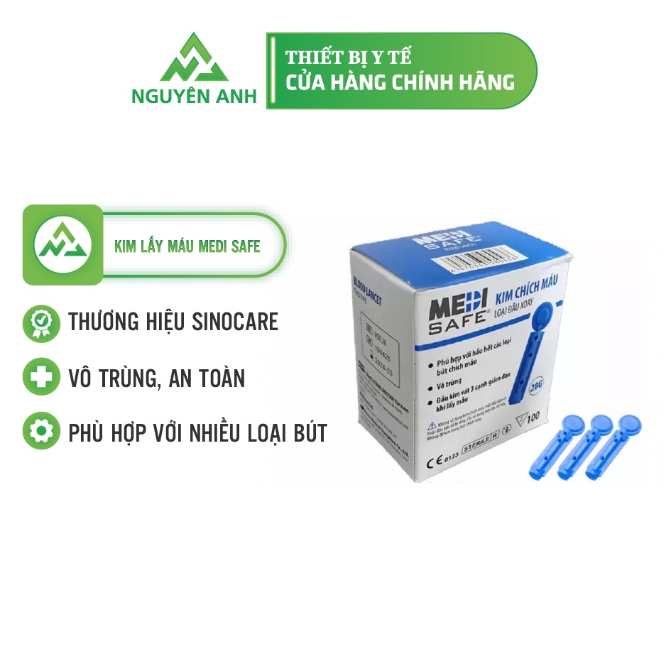 Kim lấy máu thử đường huyết Medi Safe - Kim lấy máu tiệt trùng hộp 100 que - Y Tế Nguyên Anh