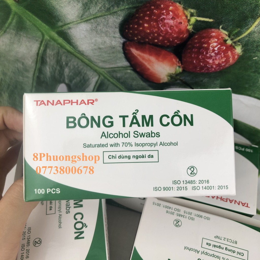 Bông tẩm cồn sát trùng TANAPHAR hộp 100 miếng tiện lợi - Bông tẩm cồn Tanaphar khử khuẩn vật dụng, sát trùng trước tiêm