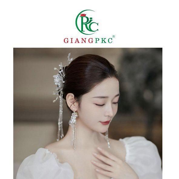 Cài tóc cô dâu hoa ánh bạc pha lê cao cấp Giangpkc 10-2022 SP2221928   Phụ kiện cưới Giang