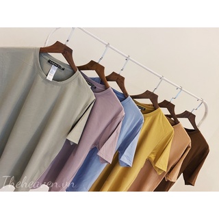 Áo thun cổ tròn basic vải cotton dày dặn, co giãn, tay ngắn