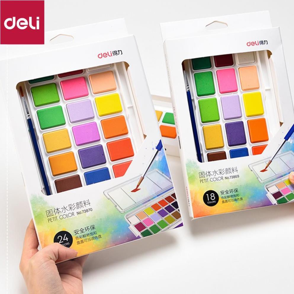Màu nước dạng nén Deli - 12 màu/18 màu/24 màu - 73868 / 73869 / 73870 [Deli]