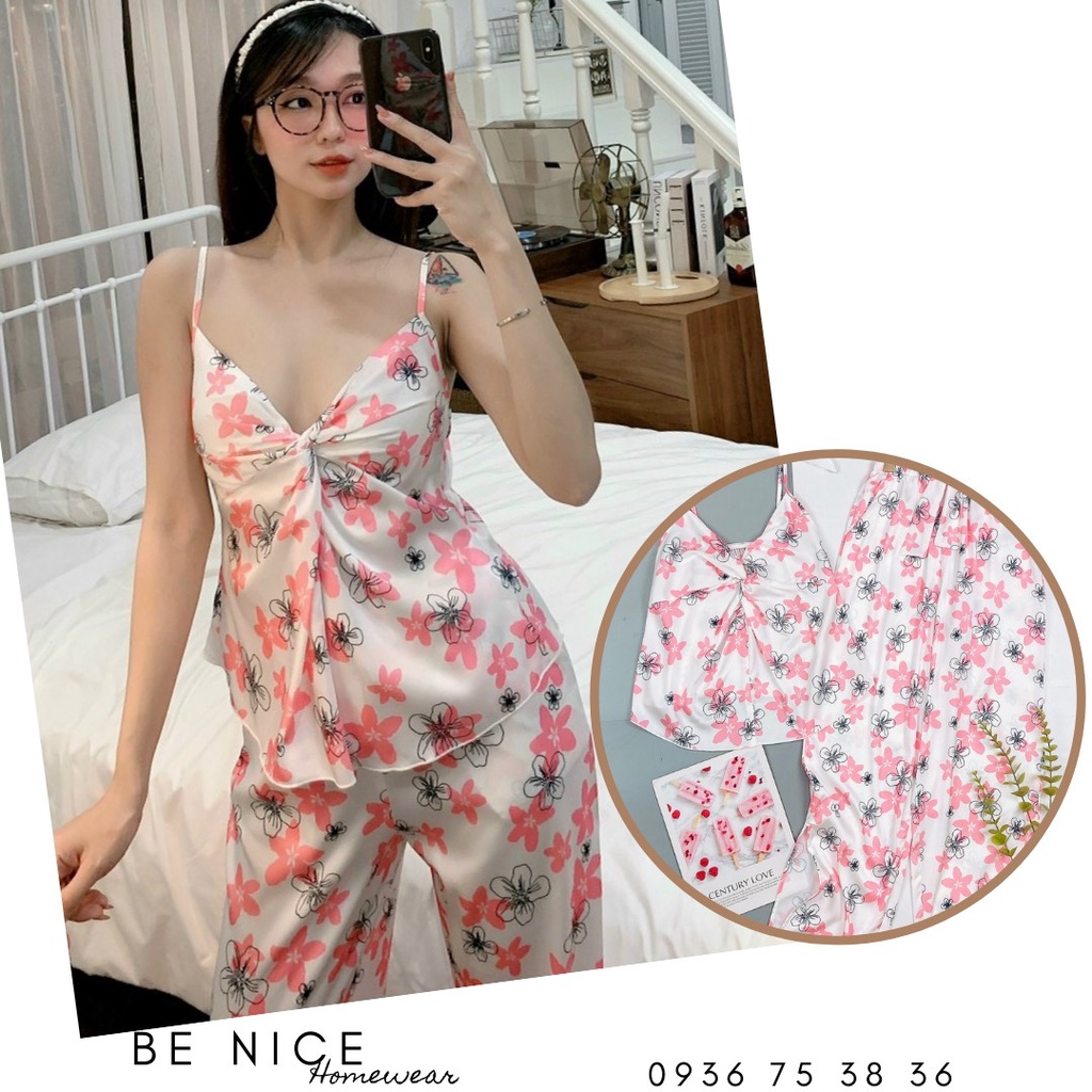 Set dây lụa dài mặc nhà xoắn ngực nhiều họa tiết xinh xắn | BigBuy360 - bigbuy360.vn