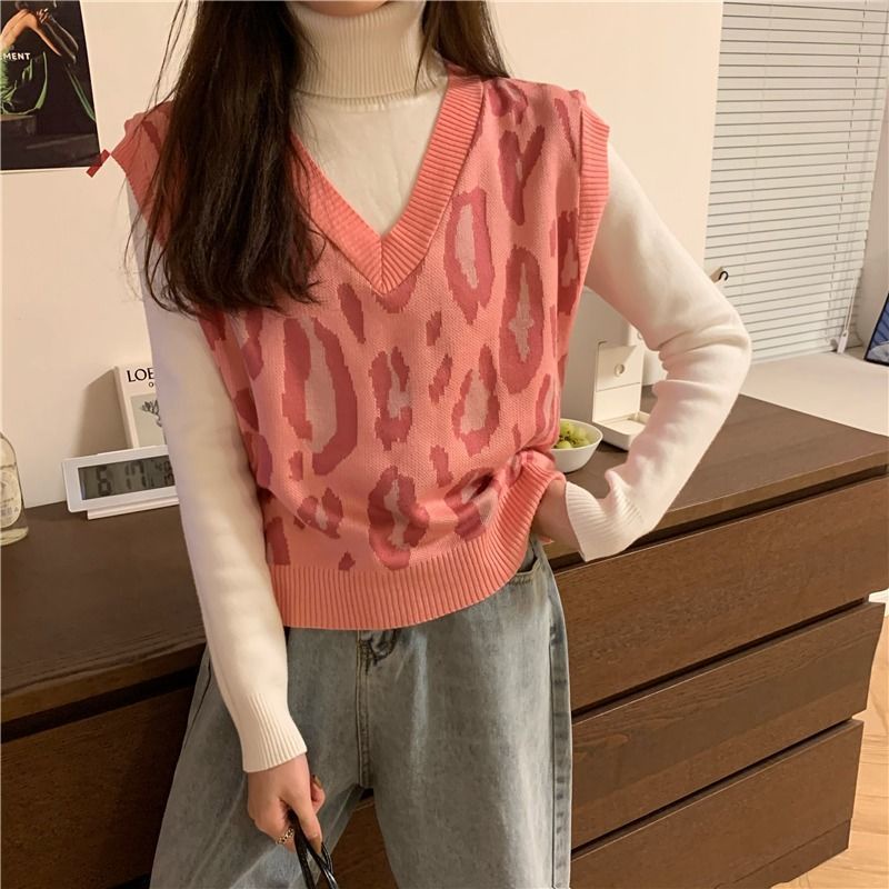Áo Sweater Không Tay Cổ Chữ V Dáng Rộng In Họa Tiết Da Báo Thời Trang Hàn Quốc Dành Cho Nữ 3462 | BigBuy360 - bigbuy360.vn