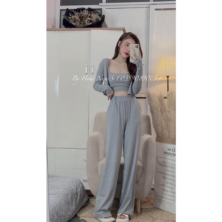 Set 3 món len tăm cúc bọc quần ống suông siêu hot DN345