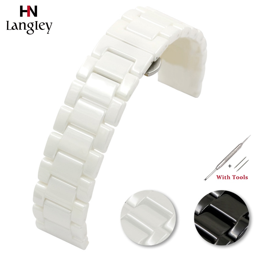 Dây đồng hồ bằng sứ cao cấp 16mm 18mm 20mm 2 màu trắng đen