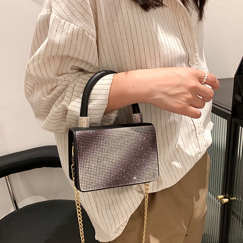 Túi Đeo Vai Hình Vuông Nhỏ Màu gradient Đính Kim Cương Giả Phong Cách Hàn Quốc Cho Nữ