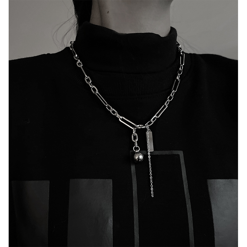 Dây Chuyền Mặt Bóng Kim Loại Dài Phong Cách Hip Hop 22825 Đơn Giản