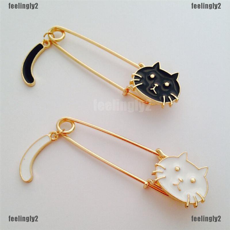 ❤Mặt Trời❤ Huy Hiệu Cài Áo Hình Mèo Trắng Đen Thời Trang